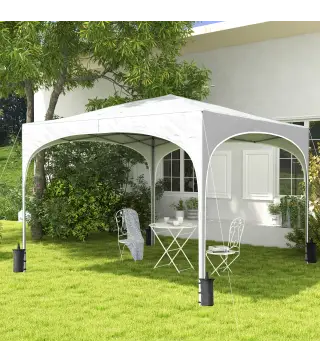 Cenador de Jardín Plegable con Altura Ajustable Bolsa de Transporte Impermeable Anti-UV y Bolsas de Arena Blanco