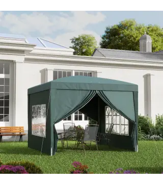 Carpa Plegable con 4 Paredes Desmontables 3x3 m Cenador de Jardín con Bolsa de Transporte Impermeable Anti-UV Verde