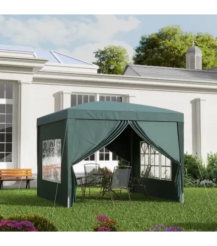Carpa Plegable con 4 Paredes Desmontables 3x3 m Cenador de Jardín con Bolsa de Transporte Impermeable Anti-UV Verde