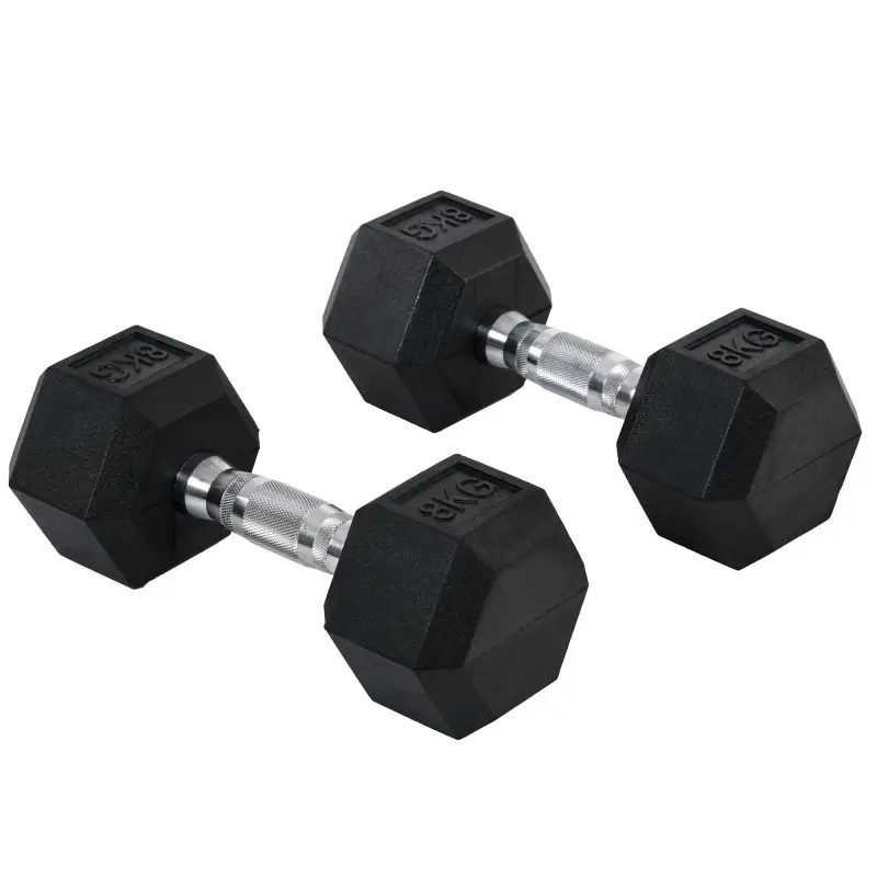 Juego de Mancuernas 2x8 kg con Barra de Conexión de Metal Cabeza Hexagonal para Entrenamiento en Casa Negro y Plata