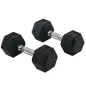 Juego de Mancuernas 2x8 kg con Barra de Conexión de Metal Cabeza Hexagonal para Entrenamiento en Casa Negro y Plata