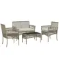 Juego de 4 Piezas Muebles de Terraza con 1 Sofá de 2 Plazas 2 Sillones y 1 Mesa de Centro con Encimera de Cristal Caqui