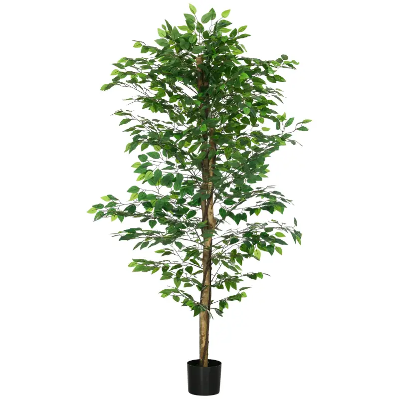 Planta Artificial con Troncos Naturales 180 cm Ficus Sintética con 1260 Hojas Decoración para Hogar Verde