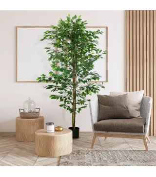 Planta Artificial con Troncos Naturales 180 cm Ficus Sintética con 1260 Hojas Decoración para Hogar Verde