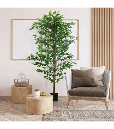 Planta Artificial con Troncos Naturales 180 cm Ficus Sintética con 1260 Hojas Decoración para Hogar Verde