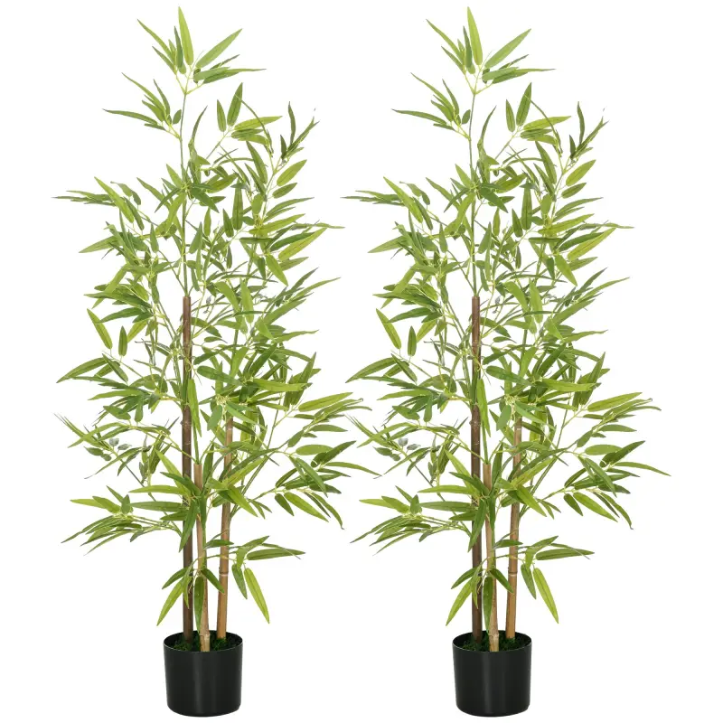 2 Plantas Artificiales Plantas Sintéticas de Bambú con 498 Hojas para Decoración en Salón Oficina Ø15x120 cm Verde