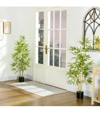 2 Plantas Artificiales Plantas Sintéticas de Bambú con 498 Hojas para Decoración en Salón Oficina Ø15x120 cm Verde