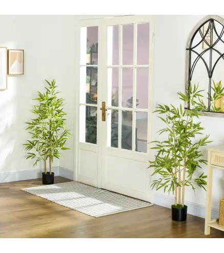 2 Plantas Artificiales Plantas Sintéticas de Bambú con 498 Hojas para Decoración en Salón Oficina Ø15x120 cm Verde