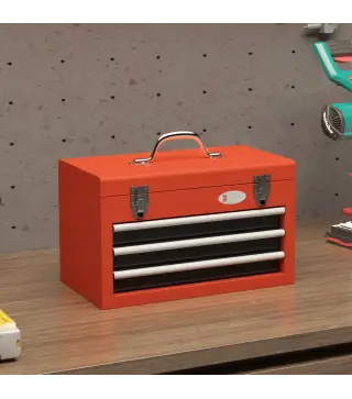 Maletín de Herramientas Portátil Caja para Herramientas de Acero con 3 Cajones 1 Caja superior y 1 Asa 45x24x27 cm Rojo