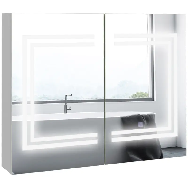 Mueble de Baño con Espejo Estantes Ajustables Interruptor Táctil y Color de Luz Ajustable 80x15x65 cm Blanco Brillante