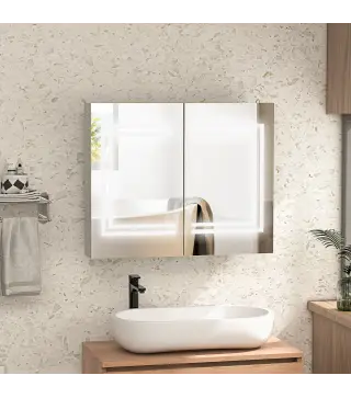 Mueble de Baño con Espejo Estantes Ajustables Interruptor Táctil y Color de Luz Ajustable 80x15x65 cm Blanco Brillante