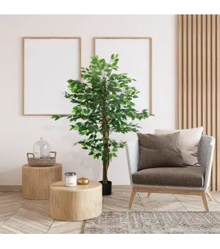 Planta Artificial con Troncos Naturales 150 cm Ficus Sintética con 882 Hojas Decoración para Hogar Verde