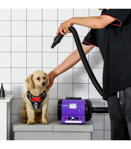 Secador de Pelo para Mascotas 2800W con Temperatura y Velocidad del Viento Ajustable 40x16x20 cm Negro y Púrpura