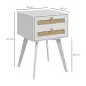 Mesilla de Noche Blanca Mesita de Noche con 2 Cajones Estilo Cannage Mesita Auxiliar Pequeña 40x40x60 cm