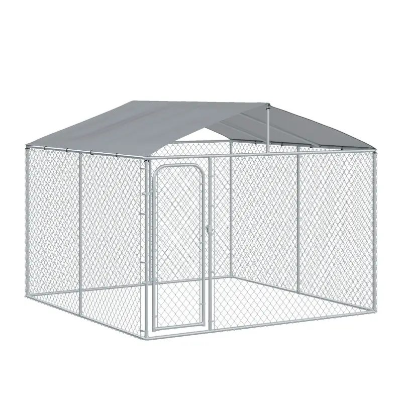 Jaula para Perros de Exterior con Toldo Anti-UV Impermeable y Marco de Acero para Jardín Patio 300x300x234 cm Plata