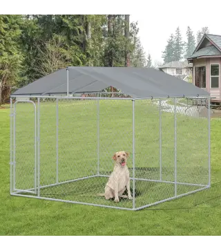 Jaula para Perros de Exterior con Toldo Anti-UV Impermeable y Marco de Acero para Jardín Patio 300x300x234 cm Plata