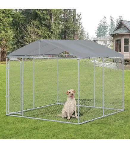 Jaula para Perros de Exterior con Toldo Anti-UV Impermeable y Marco de Acero para Jardín Patio 300x300x234 cm Plata