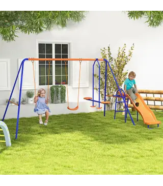 Columpio Infantil 4 en 1 Columpio para Niños con 2 Columpios Individuales 1 Columpio del Planeador 1 Tobogán Multicolor