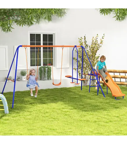 Columpio Infantil 4 en 1 Columpio para Niños con 2 Columpios Individuales 1 Columpio del Planeador 1 Tobogán Multicolor