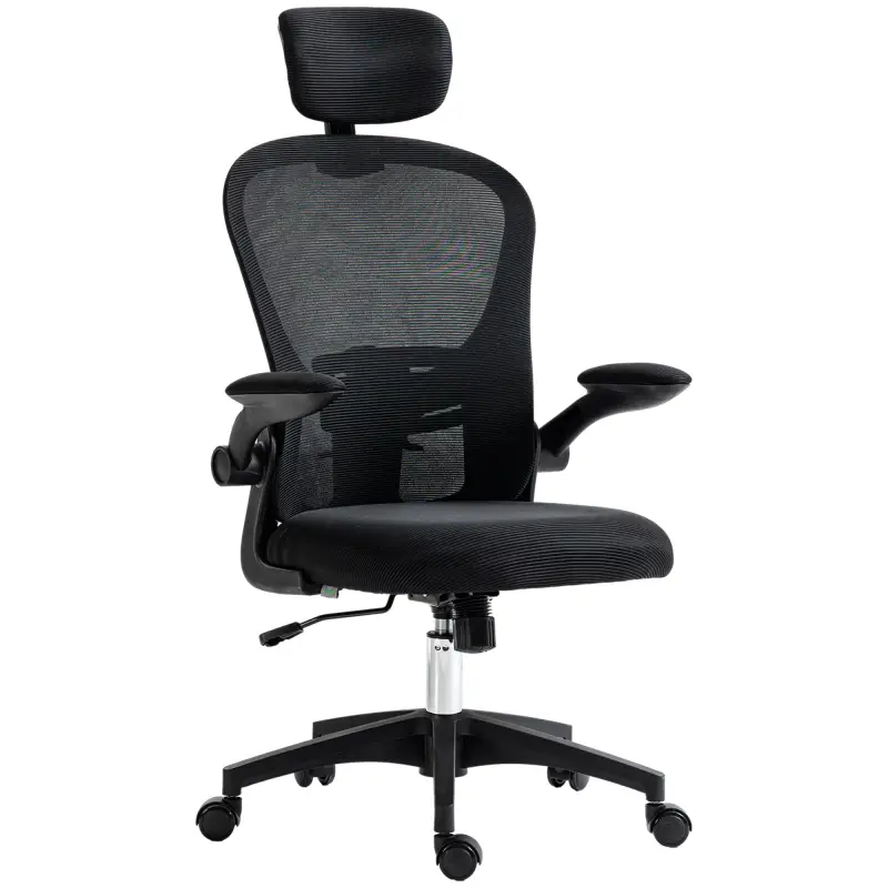 Silla de Oficina de Malla Silla de Escritorio Respaldo Alto Reposacabezas Ajustable Soporte Lumbar 4D 62x64x120 cm Negro