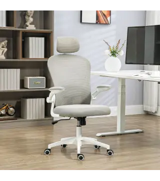 Silla de Oficina de Malla Silla de Escritorio Respaldo Alto Reposacabezas Ajustable Soporte Lumbar 4D 62x64x120 cm Gris