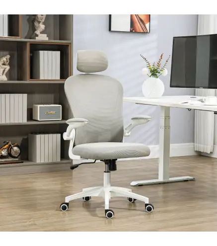 Silla de Oficina de Malla Silla de Escritorio Respaldo Alto Reposacabezas Ajustable Soporte Lumbar 4D 62x64x120 cm Gris
