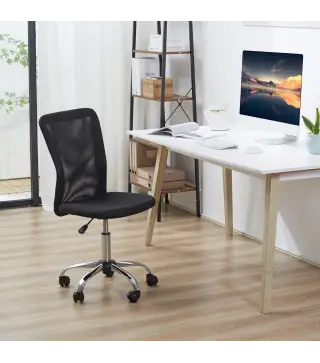 Silla de Escritorio Giratoria sin Brazos Silla de Malla con Altura Ajustable Carga 100 kg 43x58x90-100 cm Negro