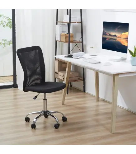 Silla de Escritorio Giratoria sin Brazos Silla de Malla con Altura Ajustable Carga 100 kg 43x58x90-100 cm Negro