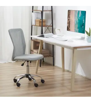 Silla de Escritorio Giratoria sin Brazos Silla de Malla con Altura Ajustable Carga 100 kg 43x58x90-100 cm Gris