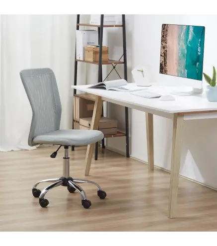 Silla de Escritorio Giratoria sin Brazos Silla de Malla con Altura Ajustable Carga 100 kg 43x58x90-100 cm Gris