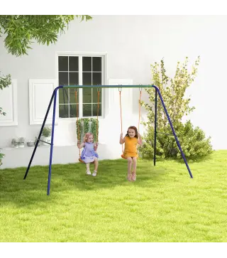 Columpio para Niños de 3-8 Años con 2 Sillas Resistente a los Rayos UV y Soporte de Metal Carga 90 kg Multicolor