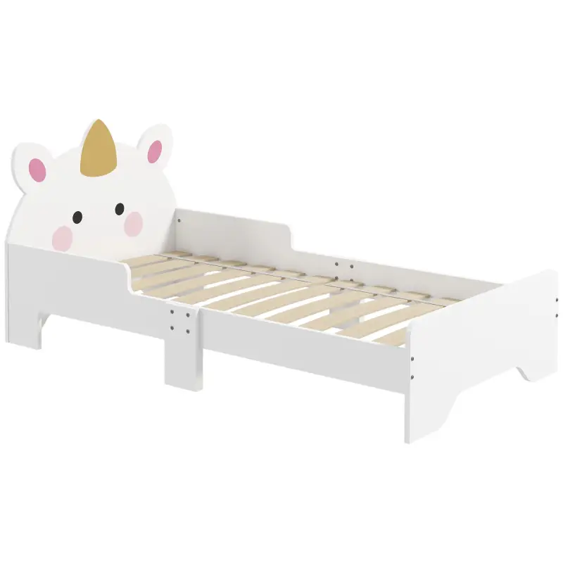 Cama Infantil de Madera 143x74x67 cm en Forma de Unicornio Mueble de Dormitorio Moderno Carga 80 kg Blanco