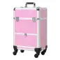 Maletín de Maquillaje Profesional con Cajón Maleta de Maquillaje con Ruedas para Viaje Trabajo 34x25x62 cm Rosa