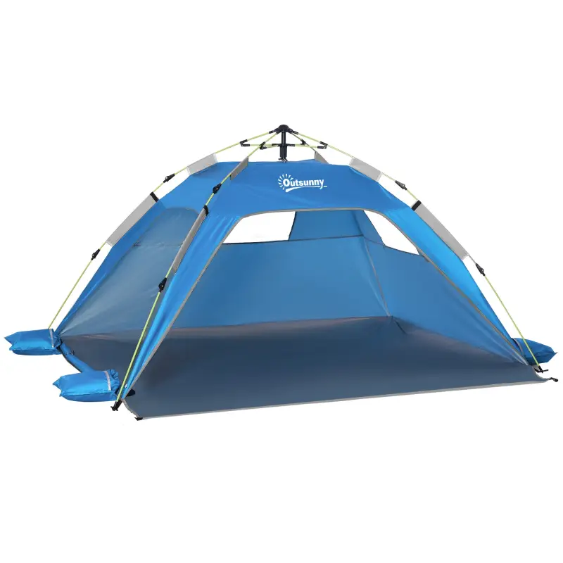 Carpa de Playa Pop-up para 1-2 Personas con 2 Accesos y 2 Ventanas y Bolsa de Transporte 220x173x120 cm Azul Claro
