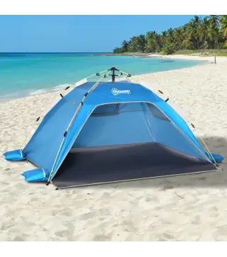 Carpa de Playa Pop-up para 1-2 Personas con 2 Accesos y 2 Ventanas y Bolsa de Transporte 220x173x120 cm Azul Claro