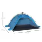 Carpa de Playa Pop-up para 1-2 Personas con 2 Accesos y 2 Ventanas y Bolsa de Transporte 220x173x120 cm Azul Claro