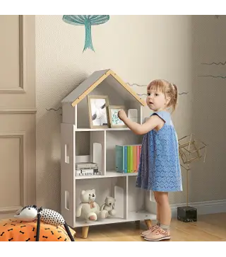 Estantería para Juguetes Infantil Organizador Infantil de 3 Niveles con 1 Techo Carga 50 kg 65x25x108,5 cm Blanco