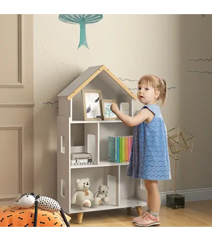 Estantería para Juguetes Infantil Organizador Infantil de 3 Niveles con 1 Techo Carga 50 kg 65x25x108,5 cm Blanco