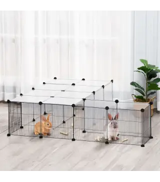 Parque para Mascotas con 27 Paneles y Forma Personalizable para Cobayas Conejos Chinchillas 140x70x70 cm Transparente