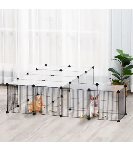 Parque para Mascotas con 27 Paneles y Forma Personalizable para Cobayas Conejos Chinchillas 140x70x70 cm Transparente