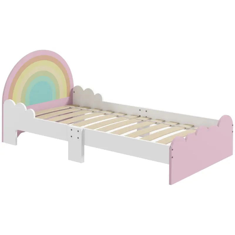 Cama Infantil de Madera 143x74x66 cm en Forma de Arcoíris Mueble de Dormitorio Moderno Carga 80 kg Rosa