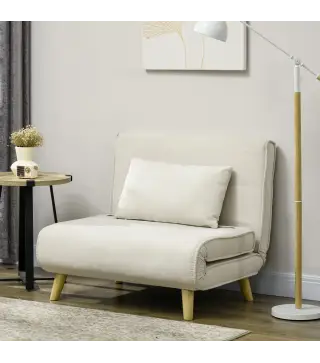 Sillón Cama Individual 3 en 1 Sofá Cama Plegable con Respaldo Ajustable y Cojín para Sala Dormitorio 90x78x79 cm Crema