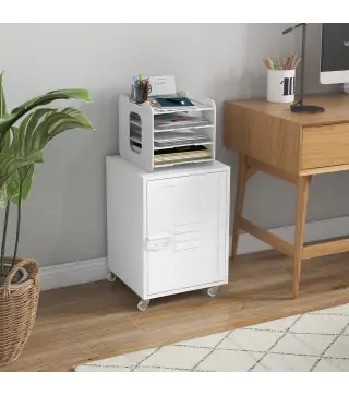 Mueble Archivador con Ruedas Estante Ajustable y Puerta de Metal para Tamaño A4 para Estudio 38x38,5x55,5 cm Blanco