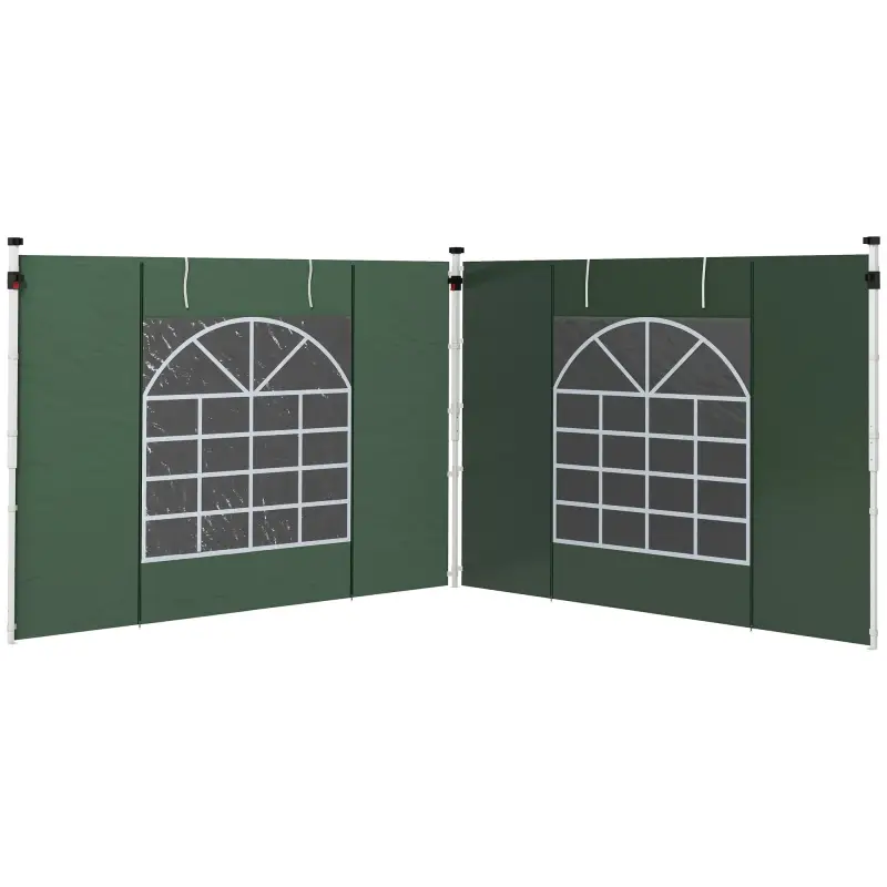 2 Paredes Laterales para Carpa 295x195 cm con Ventana Enrollable y Puerta con Cremallera para Carpa 3x3 m o 3x6 m Verde