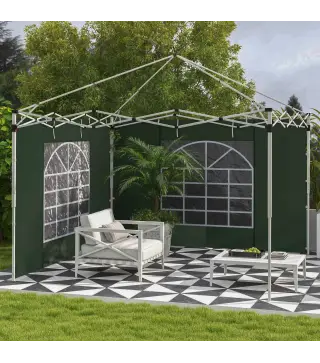 2 Paredes Laterales para Carpa 295x195 cm con Ventana Enrollable y Puerta con Cremallera para Carpa 3x3 m o 3x6 m Verde