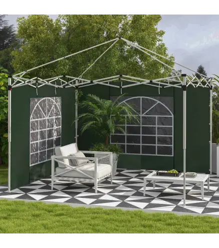 2 Paredes Laterales para Carpa 295x195 cm con Ventana Enrollable y Puerta con Cremallera para Carpa 3x3 m o 3x6 m Verde