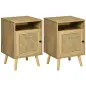 Juego de 2 Mesillas de Noche Estilo Cannage con Puerta y Estante Abierto Mesas Auxiliares 39x35x60 cm Natural