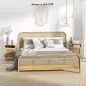 Juego de 2 Mesillas de Noche Estilo Cannage con Puerta y Estante Abierto Mesas Auxiliares 39x35x60 cm Natural Juego de 2 Mesillas de Noche Estilo Cannage con Puerta y Estante Abierto Mesas Auxiliares 39x35x60 cm Natural