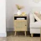Juego de 2 Mesillas de Noche Estilo Cannage con Puerta y Estante Abierto Mesas Auxiliares 39x35x60 cm Natural Juego de 2 Mesillas de Noche Estilo Cannage con Puerta y Estante Abierto Mesas Auxiliares 39x35x60 cm Natural