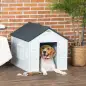 Casa para Perros 65x75,7x63 cm con Patrón de Ventana y Techo de Tejas de Imitación para Perros Medianos Gris y Blanco